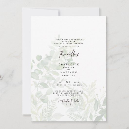 Cascading Botanical Waterverf Greenery Wedding Kaart (Voorkant)