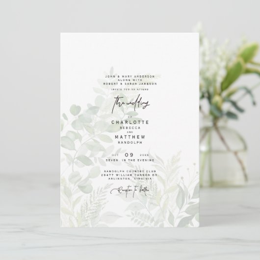 Cascading Botanical Waterverf Greenery Wedding Kaart (Staand voorkant)