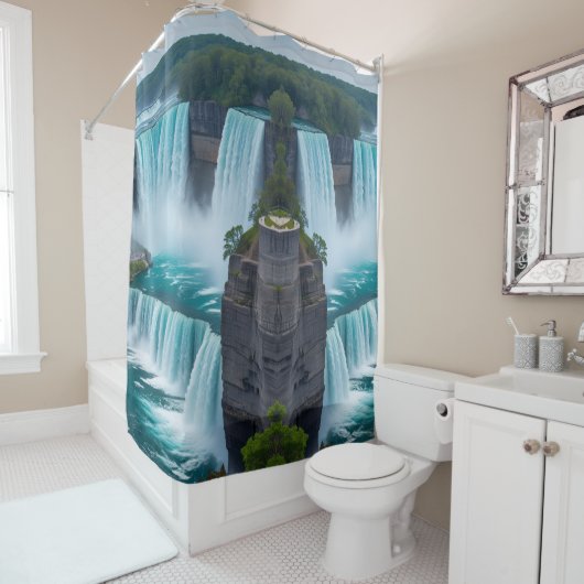 "Cascading Calm – Niagara Herfsten Badkamer Art" Douchegordijn (In situ)