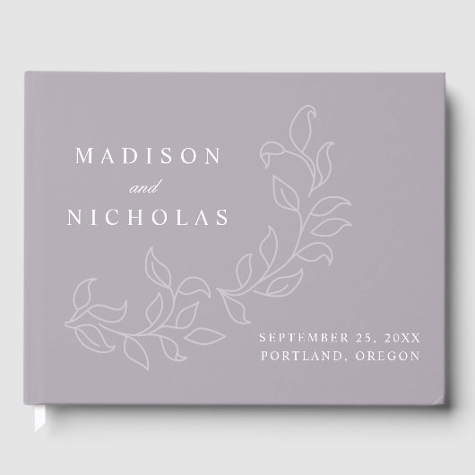 Cascading Dusty Paarse Bladeren Fotobruiloft Gastenboek (Voorkant)