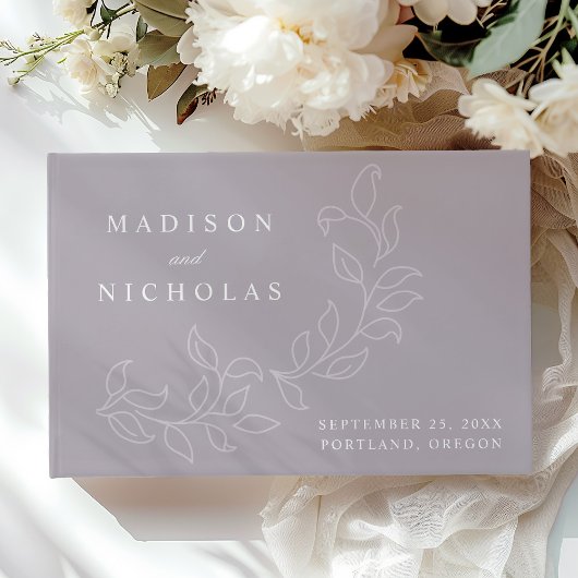 Cascading Dusty Paarse Bladeren Fotobruiloft Gastenboek