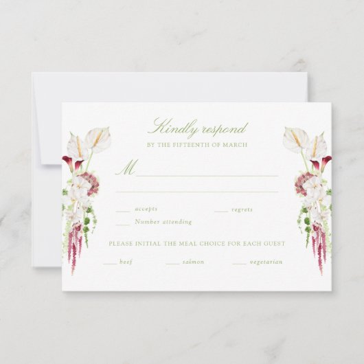  Cascading Floral Bouquet Wedding RSVP Kaartje (Voorkant)