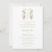 Cascading Floral Monogram Crest Wedding Kaart (Voorkant)