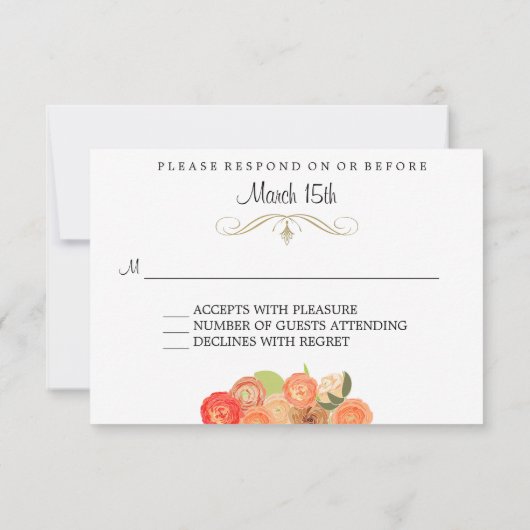 Cascading Floral Wedding Response Cards RSVP Kaartje (Achterkant)