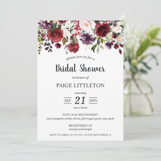 Cascading Flowers in rood en Paars Vrijgezellenfee Kaart (Staand voorkant)