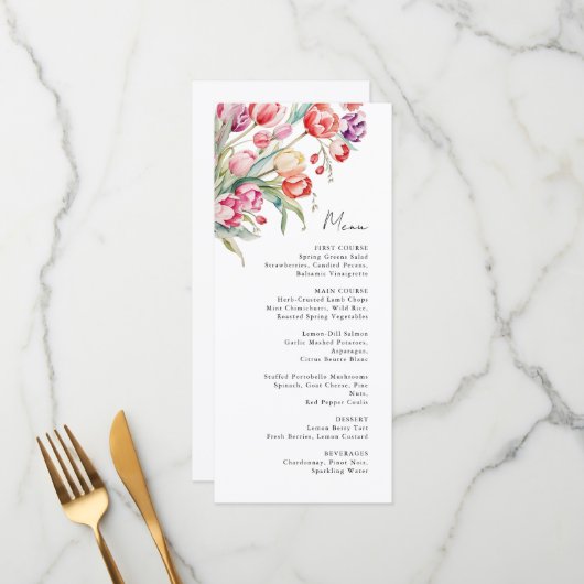 Cascading Flowers Tulpen Bruiloft Menu (Voorkant / Achterkant in situ)