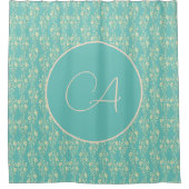 Cascading Gold Flowers op Blauwgroen Monogram Douchegordijn (Voorkant)