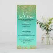 Cascading Gold Glitter & Blauwgroen Aqua Glam Menu (Staand voorkant)