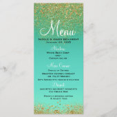 Cascading Gold Glitter & Blauwgroen Aqua Glam Menu (Voorkant)