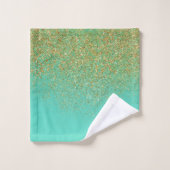 Cascading Gold Glitter & Blauwgroen Aqua Glam Mode Bad Handdoek (Wasdoekje)