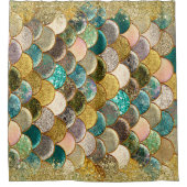 Cascading Gold Glitter Blauwgroen Aqua Glam Trendy Douchegordijn (Voorkant)