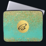 Cascading Gold Glitter Blauwgroen Aqua Glam Trendy Laptop Sleeve<br><div class="desc">Aangepast Sleeve</div>