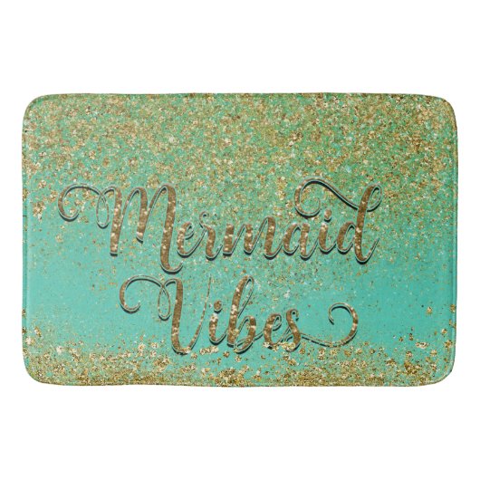Cascading Gold Glitter & Blauwgroen Aqua MERMAID V Badmat (Voorkant)