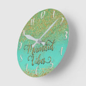 Cascading Gold Glitter Blauwgroen Aqua Mermaid Vib Ronde Klok (Hoek)