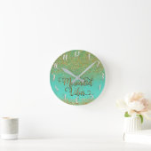 Cascading Gold Glitter Blauwgroen Aqua Mermaid Vib Ronde Klok (Huis)