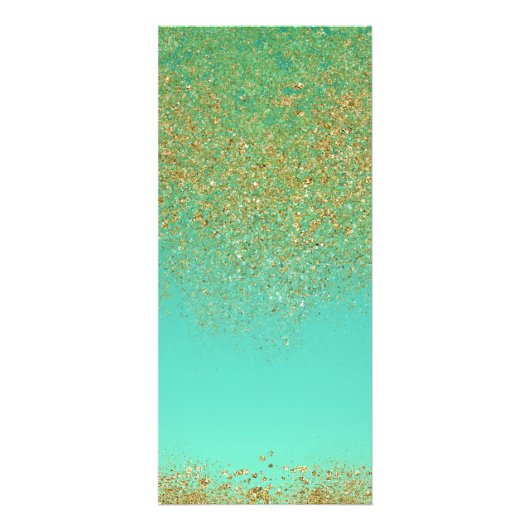 Cascading Gold Glitter Blauwgroen Aqua Prijs & Ser Reclamekaart (Achterkant)
