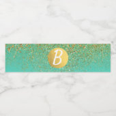 Cascading Gold Glitter Blauwgroen Aqua Verjaardags Waterfles Etiket (Enkel label)