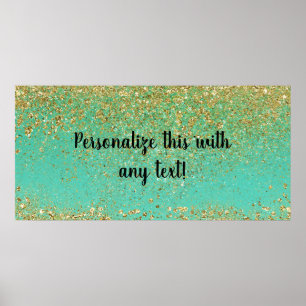 Cascading Gold Glitter en Blauwgroen Aqua Glam Ban Poster
