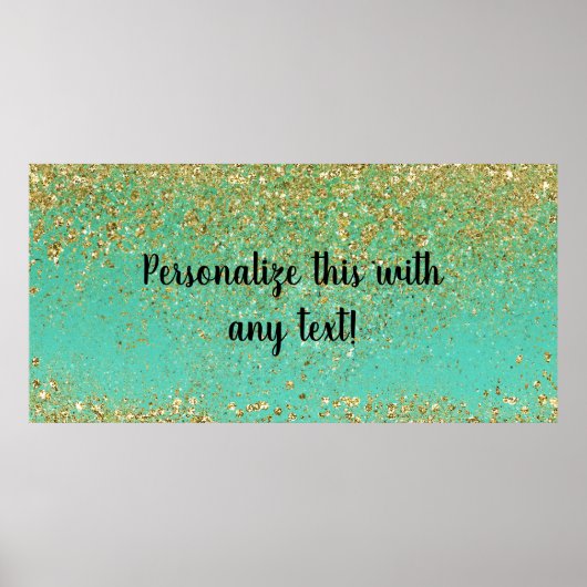 Cascading Gold Glitter en Blauwgroen Aqua Glam Ban Poster (Voorkant)
