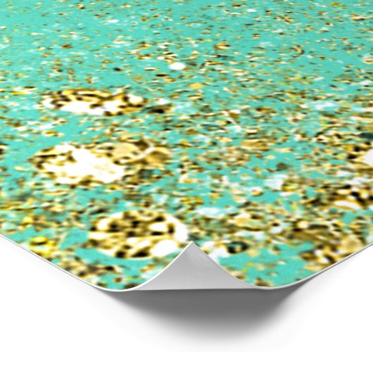 Cascading Gold Glitter en Blauwgroen Aqua Glam Ban Poster (Hoek)