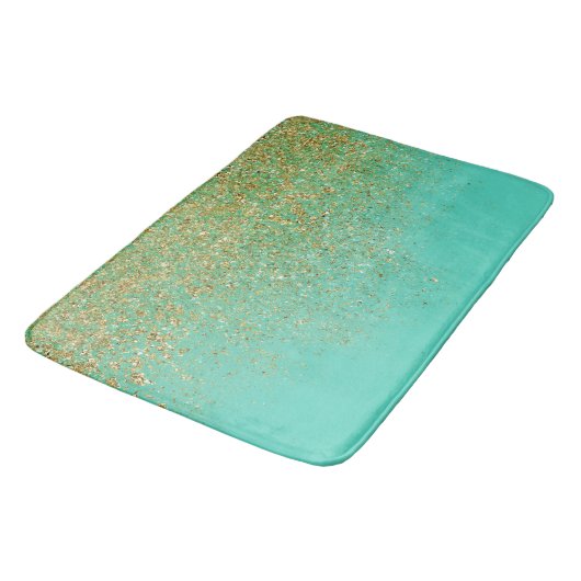 Cascading Gold Glitter en Blauwgroen Aqua Glam Tre Badmat (Gekanteld)