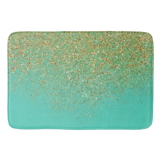 Cascading Gold Glitter en Blauwgroen Aqua Glam Tre Badmat (Voorkant)