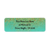 Cascading Gold Glitter en Blauwgroen Aqua Glam Tre Etiket (Voorkant)