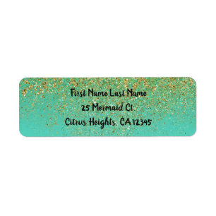 Cascading Gold Glitter en Blauwgroen Aqua Glam Tre Etiket
