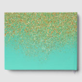 Cascading Gold Glitter en Blauwgroen Aqua Glam Tre Gastenboek (Achterkant)