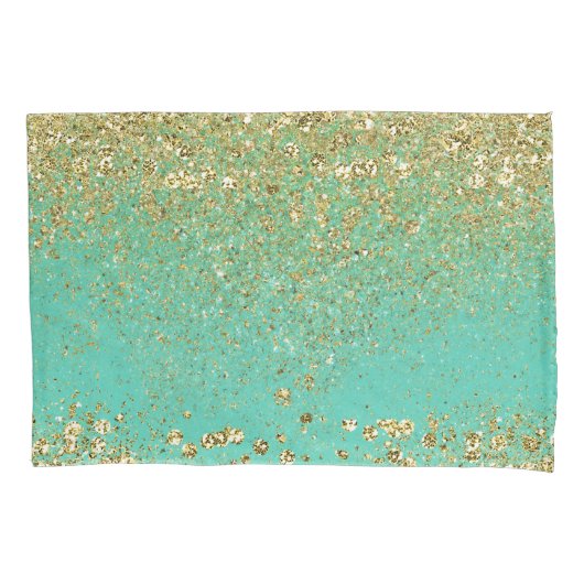 Cascading Gold Glitter en Blauwgroen Aqua Glam Tre Kussensloop (Voorkant)