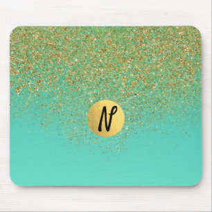 Cascading Gold Glitter en Blauwgroen Aqua Glam Tre Muismat