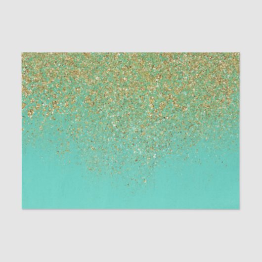 Cascading Gold Glitter en Blauwgroen Aqua Glam Tre Tissuepapier (Voorkant)