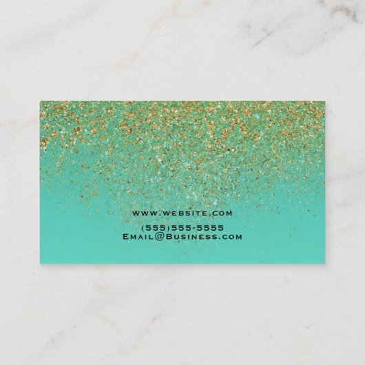 Cascading Gold Glitter en Blauwgroen Aqua Glam Tre Visitekaartje (Achterkant)