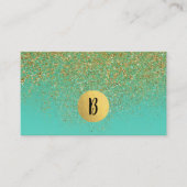 Cascading Gold Glitter en Blauwgroen Aqua Glam Tre Visitekaartje (Voorkant)
