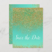 Cascading Gold Glitter Glam Trendy Save the Date Aankondigingskaart (Voorkant / Achterkant)