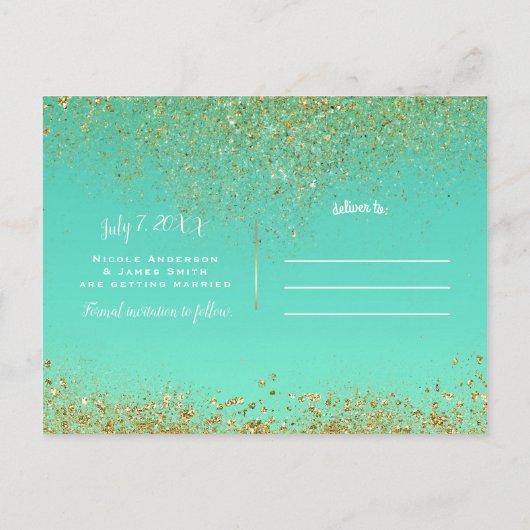 Cascading Gold Glitter Glam Trendy Save the Date Aankondigingskaart (Achterkant)