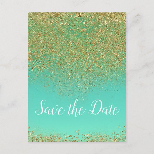 Cascading Gold Glitter Glam Trendy Save the Date Aankondigingskaart (Voorkant)
