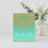 Cascading Gold Glitter Glam Trendy Save the Date Aankondigingskaart (Staand voorkant)