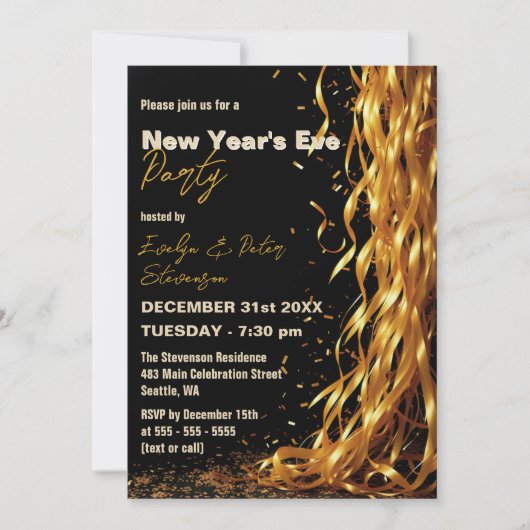 Cascading Golden Streamers Nieuwjaarsfeest Kaart (Voorkant)