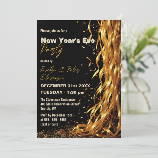Cascading Golden Streamers Nieuwjaarsfeest Kaart (Staand voorkant)