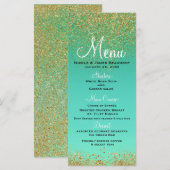 Cascading Gouden Glitters & Teal Aqua Glam Menu (Voorkant / Achterkant)