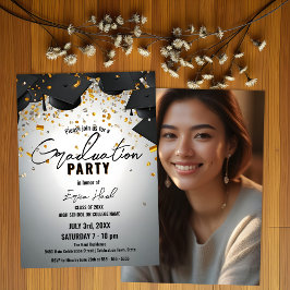 Cascading Graduation Caps en gouden Confetti foto Kaart