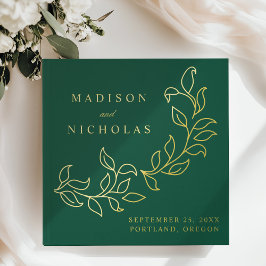 Cascading Green en Gold Foil Leaves Foto Wedding Gastenboek
