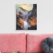Cascading Herfsten bij zonsondergang, kunstschilde Canvas Afdruk (Insitu (Woonkamer))