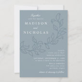 Cascading Leaves Dusty Blue Wedding Kaart (Voorkant)