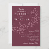 Cascading Leaves Merlot Bruiloft Kaart (Voorkant)