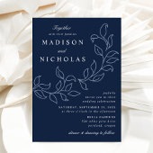 Cascading Leaves Navy Wedding Kaart