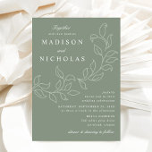 Cascading Leaves Sage Green Wedding Kaart