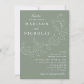 Cascading Leaves Sage Green Wedding Kaart (Voorkant)