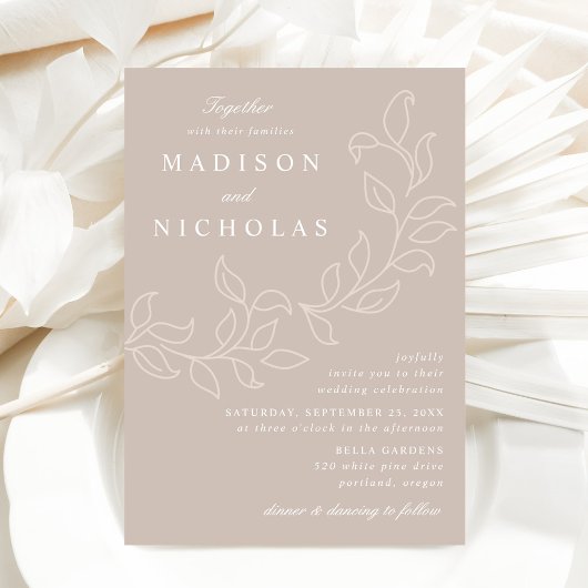 Cascading Leaves Taupe Wedding Kaart